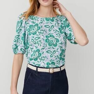 Ann Taylor Floral Boatneck Popover Blouse XXL